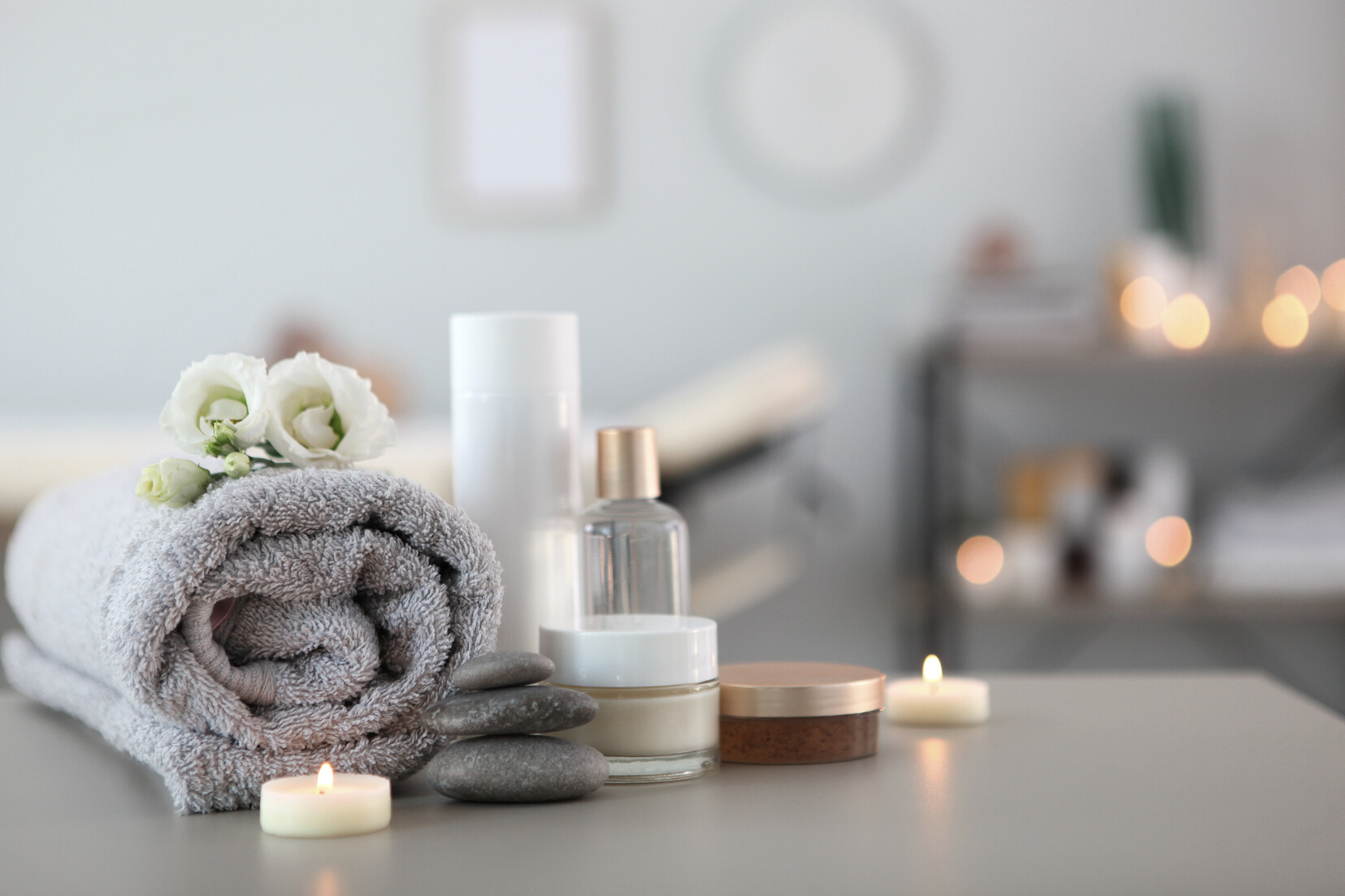 Beautiful spa composition of towels and spa accessories